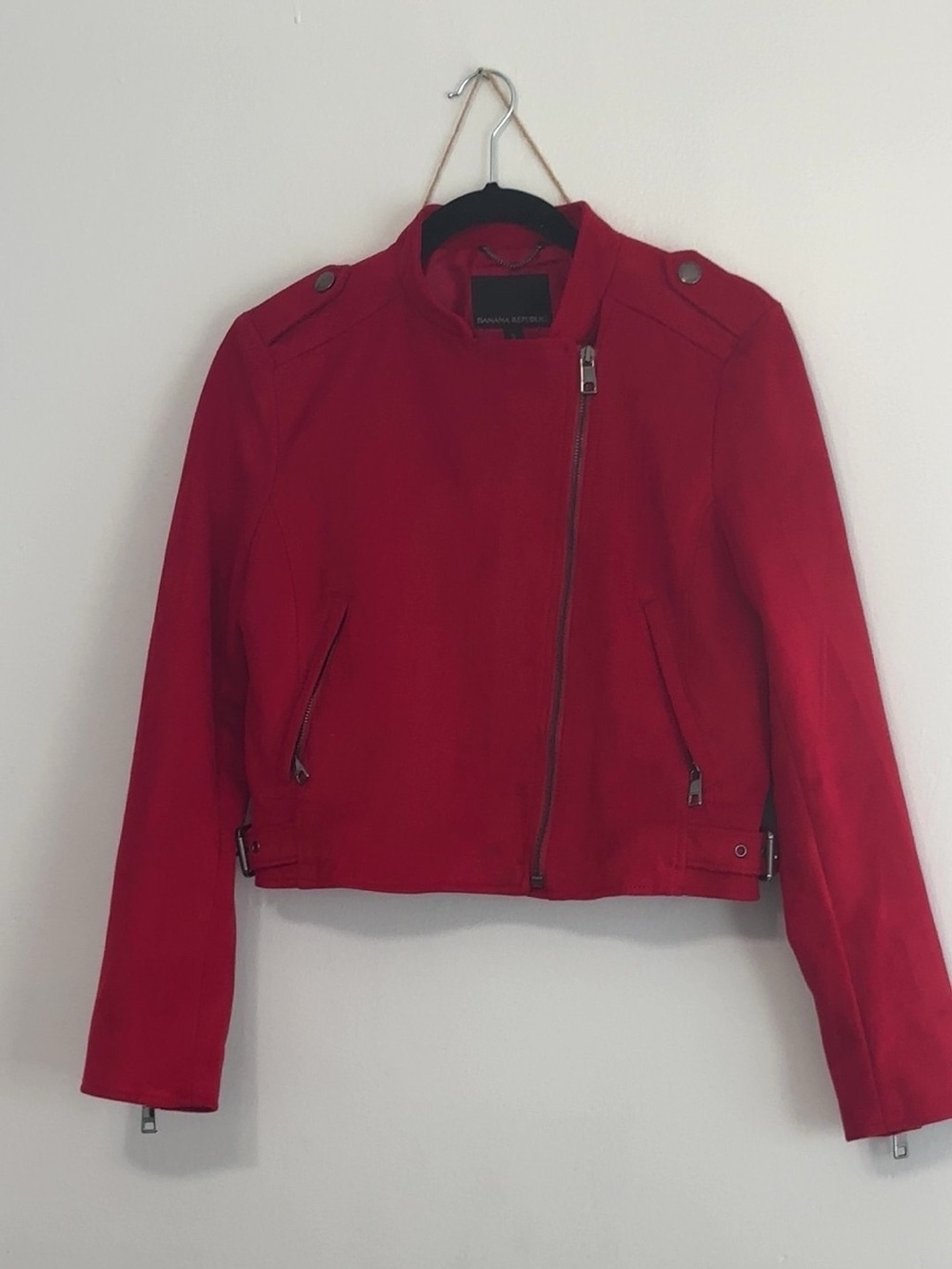 Banana Republic Bold Red Asymmetric Moto Jacket